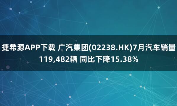 捷希源APP下载 广汽集团(02238.HK)7月汽车销量119,482辆 同比下降15.38%
