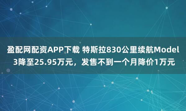 盈配网配资APP下载 特斯拉830公里续航Model 3降至25.95万元，发售不到一个月降价1万元